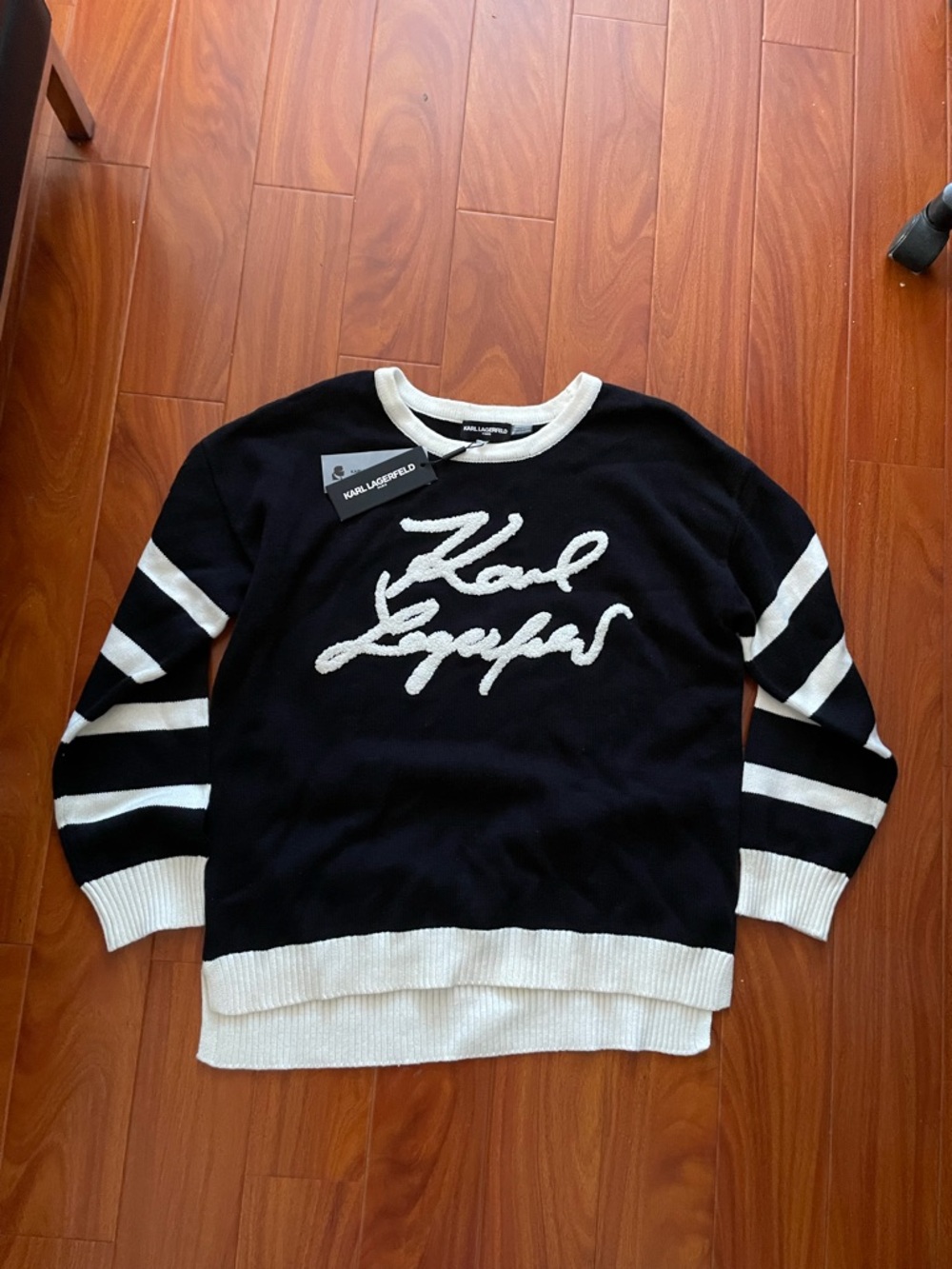 Karl Lagerfeld Black Sweater with White Script Trim